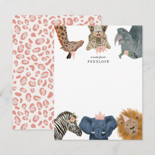 Niedliche Safari-Tiere - Girls - Note Card Mitteilungskarte