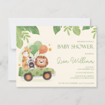 Niedliche Safari Tiere Leafy Baby Dusche Einladung