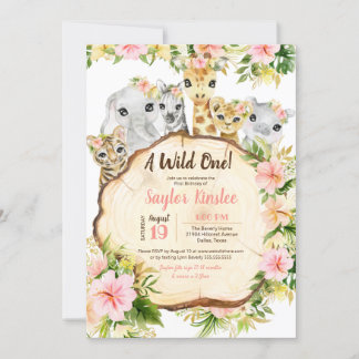 Niedliche Safari Tiere Wild One Girl Erster Geburt Einladung