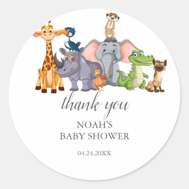 Niedliche Safari tierische Babydusche Runder Aufkleber