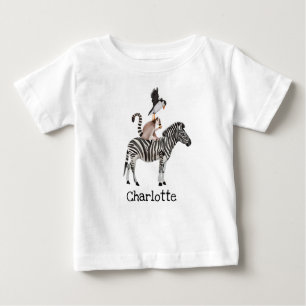 Niedliche Safari Zebra Lemur Puffin Tiere mit Name Baby T-shirt