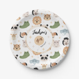 Niedliche Safari Zoo Tier Geburtstagsjunge Papier Pappteller