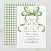 Niedliche Salbei-Grün Bow Gingham Baby Dusche