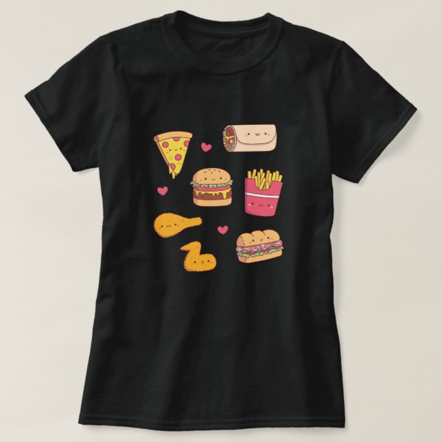 Niedliche Sammlung von Fast Food Doodles T-Shirt (Design vorne)