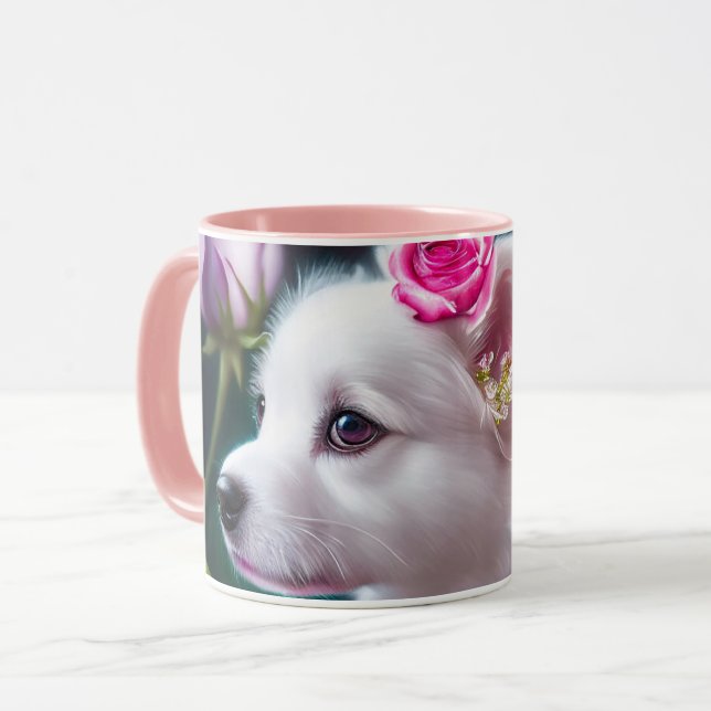 Niedliche Sammlung von Hunden und Rose Tasse (Vorderseite Links)
