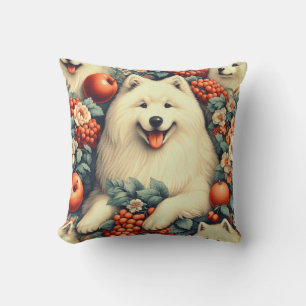 Niedliche Samoyed Floral Malerei Kissen