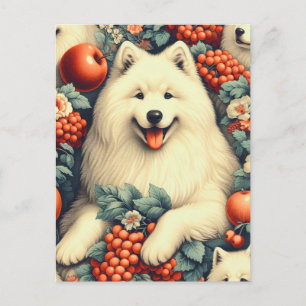 Niedliche Samoyed Floral Malerei Postkarte