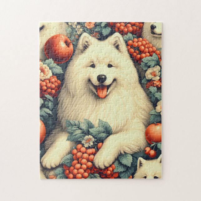 Niedliche Samoyed Floral Malerei Puzzle (Vertikal)