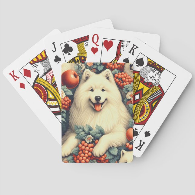 Niedliche Samoyed Floral Malerei Spielkarten (Rückseite)