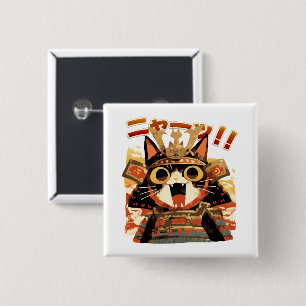 Niedliche Samurai-Katze in Armor Button
