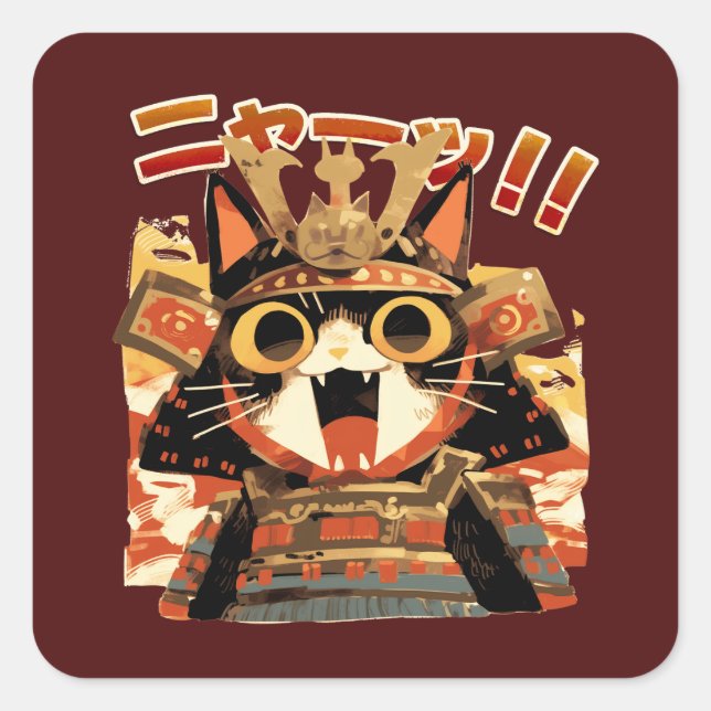 Niedliche Samurai-Katze in Armor Quadratischer Aufkleber (Vorderseite)