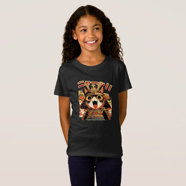 Niedliche Samurai-Katze in Armor T-Shirt (Vorne ganz)