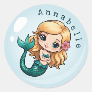 Niedliche Sandy Hair Mermaid in einer Blase person Runder Aufkleber