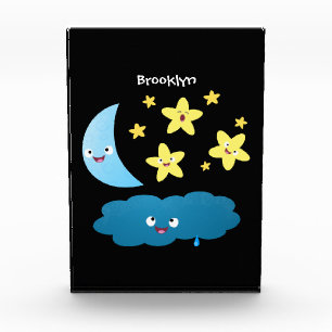 Niedliche Sänger, Mond und Cloud-Cartoon Fotoblock