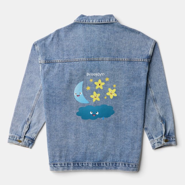 Niedliche Sänger, Mond und Cloud-Cartoon Jeansjacke (Rückseite)