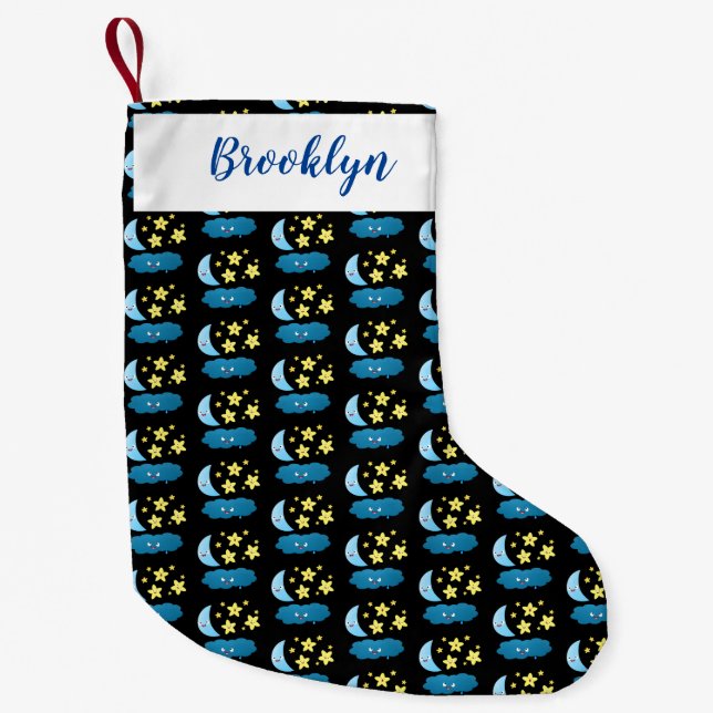 Niedliche Sänger, Mond und Cloud-Cartoon Kleiner Weihnachtsstrumpf (Vorderseite)