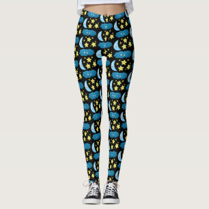 Niedliche Sänger, Mond und Cloud-Cartoon Leggings