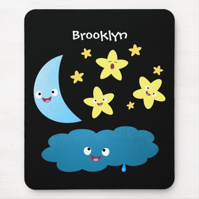 Niedliche Sänger, Mond und Cloud-Cartoon Mousepad (Vorne)