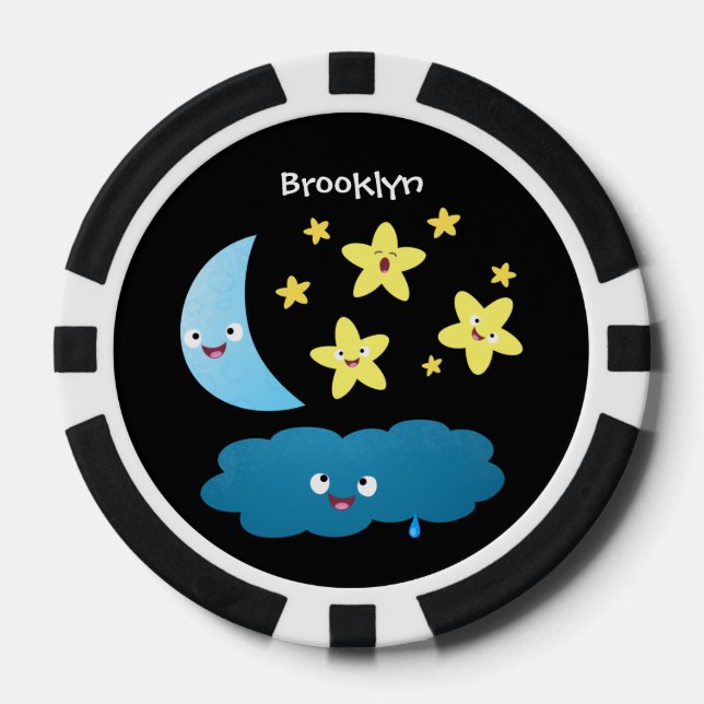 Niedliche Sänger, Mond und Cloud-Cartoon Pokerchips (Vorderseite)