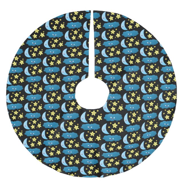 Niedliche Sänger, Mond und Cloud-Cartoon Polyester Weihnachtsbaumdecke (Vorderseite)