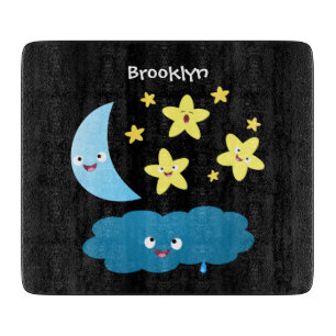 Niedliche Sänger, Mond und Cloud-Cartoon Schneidebrett