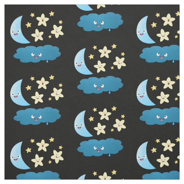 Niedliche Sänger, Mond und Cloud-Cartoon Stoff (Muster)