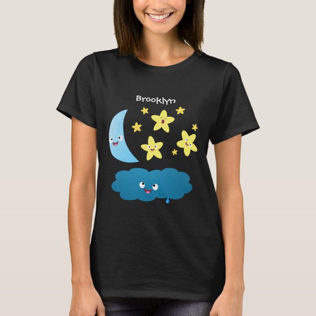 Niedliche Sänger, Mond und Cloud-Cartoon T-Shirt (Vorderseite)