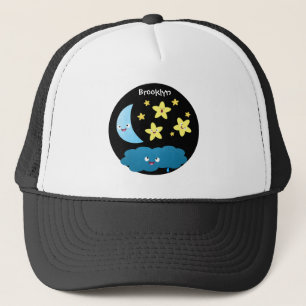 Niedliche Sänger, Mond und Cloud-Cartoon Truckerkappe