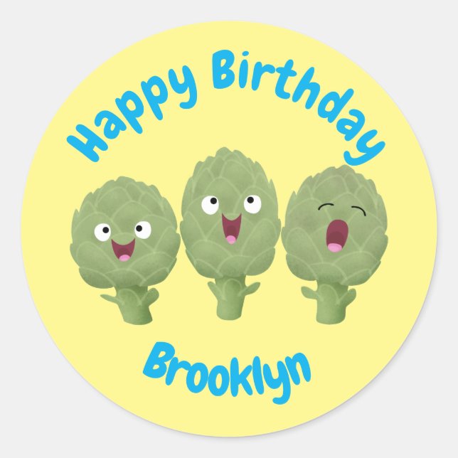 Niedliche Sängerin Artischocken Gemüsesalon Cartoo Runder Aufkleber (Vorderseite)