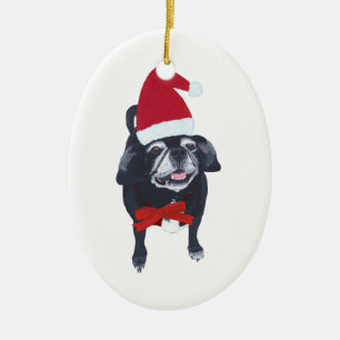 Niedliche Sankt-Mops-Hundeweihnachtsverzierungen Keramikornament