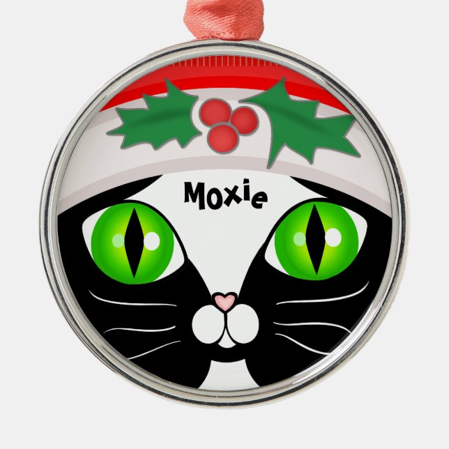 Niedliche Sankttuxedo-Katzen-Weihnachtsverzierung Keramikornament (Vorne)