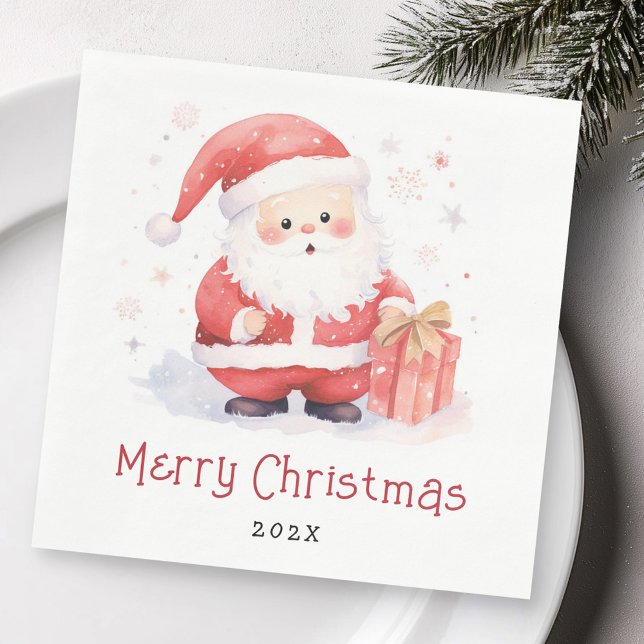 Niedliche Santa Aquarellbild Frohe Weihnachten Serviette (Cute Santa watercolor illustration Merry Christmas Napkins)
