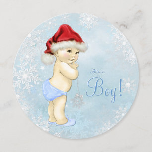 Niedliche Santa Baby Blue Snowflake Babydusche Einladung