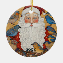Niedliche Santa Blue Birds Keramik Ornament