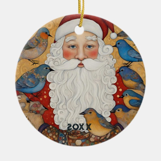 Niedliche Santa Blue Birds Keramik Ornament (Vorne)