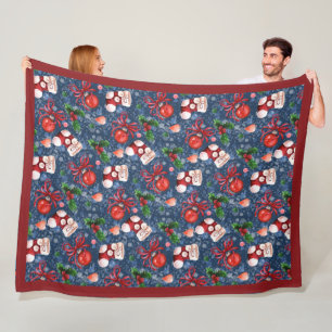 Niedliche Santa Boots Balls Red Holly Berries Weih Fleecedecke