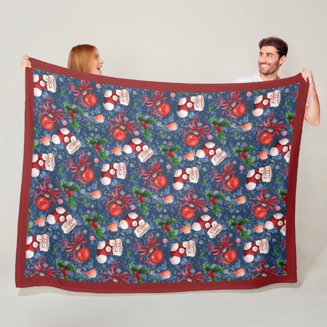 Niedliche Santa Boots Balls Red Holly Berries Weih Fleecedecke (Beispiel)