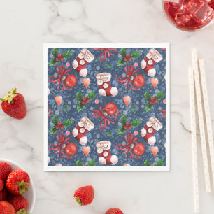 Niedliche Santa Boots Balls Red Holly Berries Weih Serviette