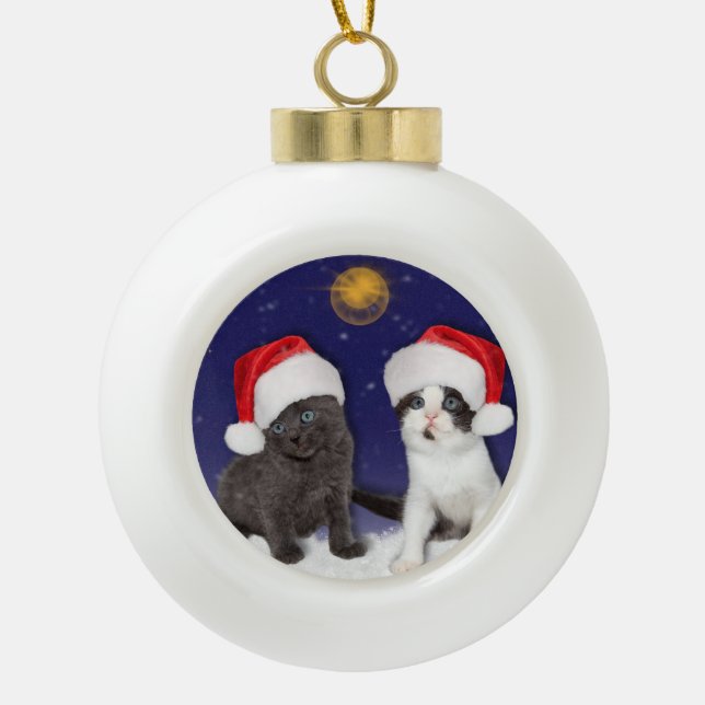 Niedliche Santa Cats Keramik Kugel-Ornament (Vorderseite)