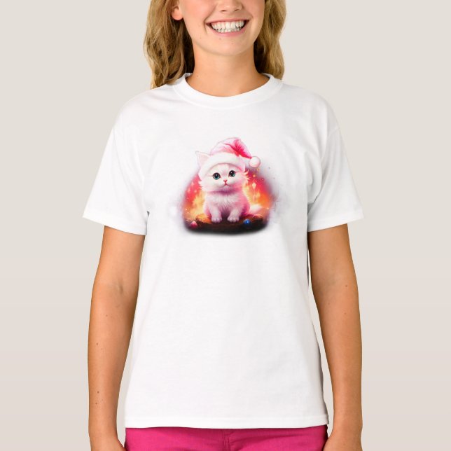 Niedliche Santa Claus Cat T-Shirt (Vorderseite)
