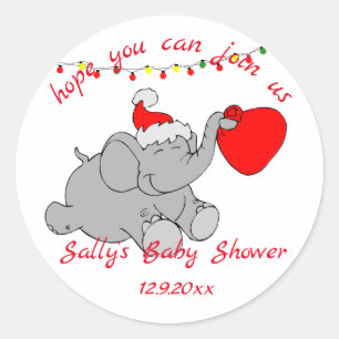 Niedliche Santa Elephant Babydusche Runder Aufkleber