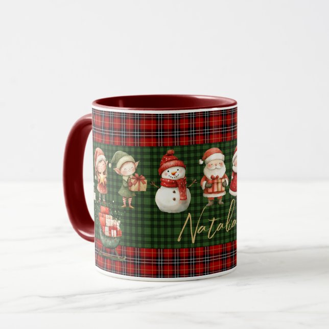 Niedliche Santa Elves Frohe Weihnachten Grüne rote Tasse (Vorderseite Links)