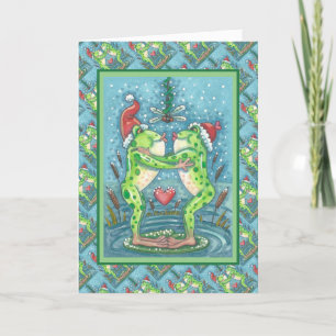 NIEDLICHE SANTA FROGS KISSING UNTER DRAGONFLY MIST FEIERTAGSKARTE