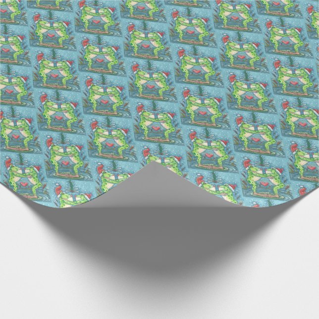 NIEDLICHE SANTA FROGS KISSING UNTER DRAGONFLY MIST GESCHENKPAPIER (Ecke)