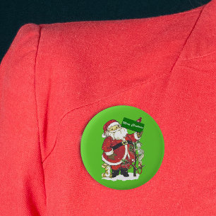 Niedliche Santa Furry Tiere Frohe Weihnachten Button
