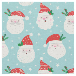 Niedliche Santa Heads auf hellblau Stoff