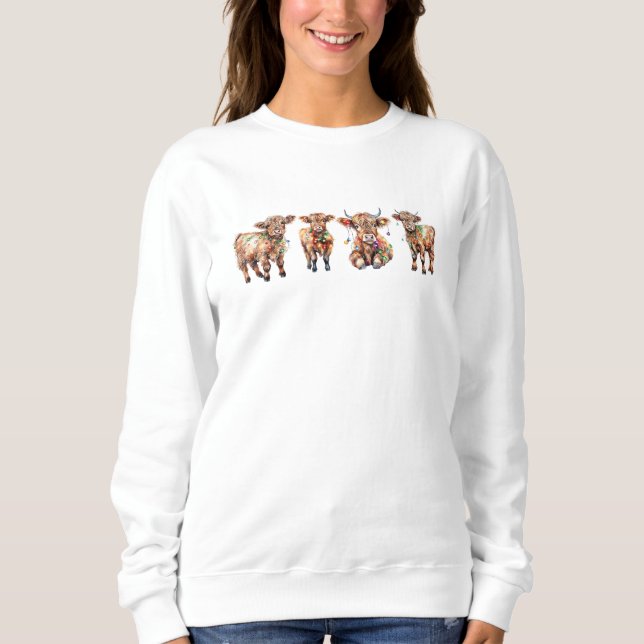 Niedliche Santa Highland Kühe, Funny Mooey Weihnac Sweatshirt (Vorderseite)