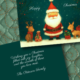 Niedliche Santa Illustration mit Tieren Karte