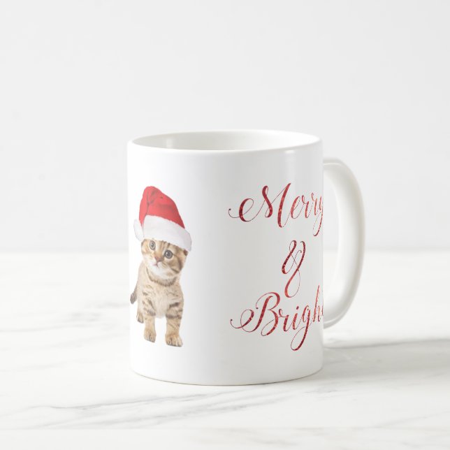 Niedliche Santa Kitten Katze Merry & Bright Tasse (VorderseiteRechts)
