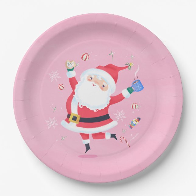 Niedliche Santa Pink Papierplatte Pappteller (Vorderseite)